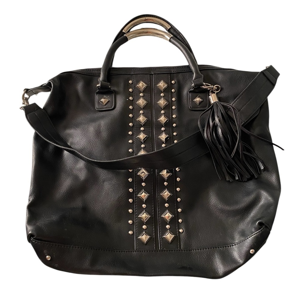 Black Studded Leather Tote Bag
